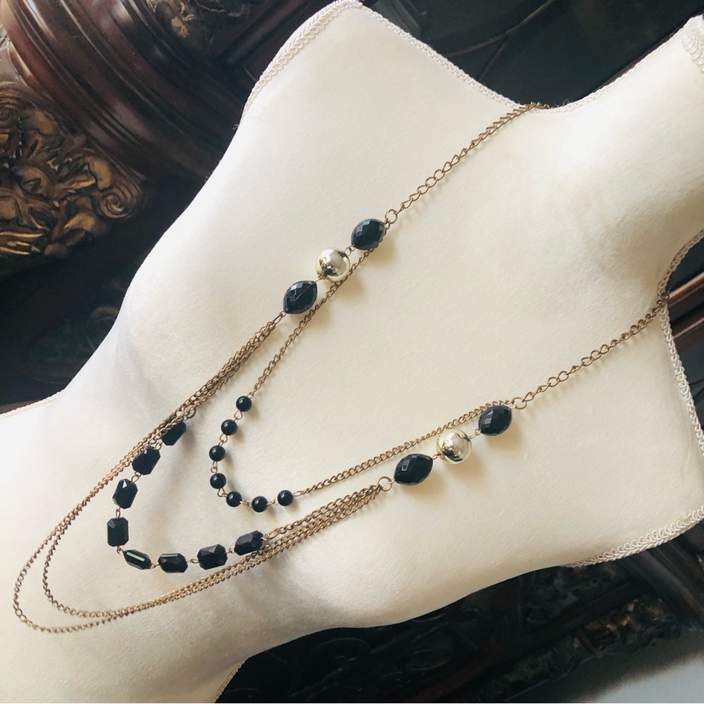 Brass tone beaded chain necklace